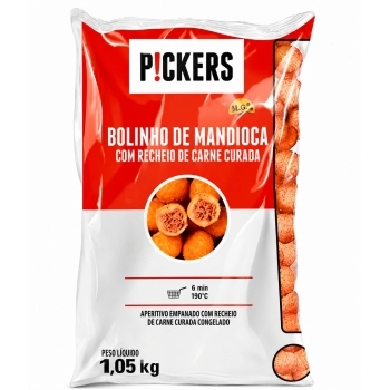 BOLINHO PRE-FRITO CONGELADO DE MANDIOCA COM RECHEIO DE CARNE CURADA